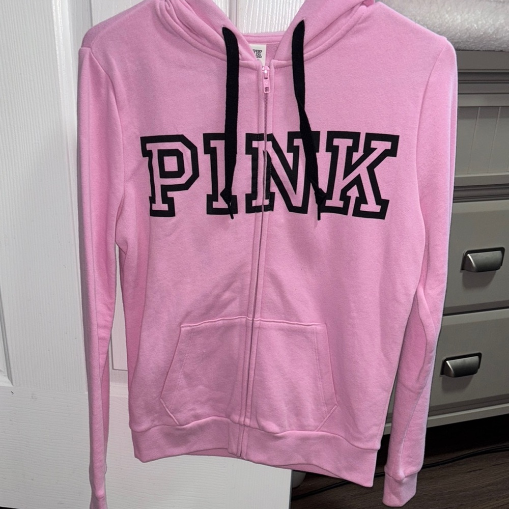 Pink Zip-Up Hoodie with Black Accents